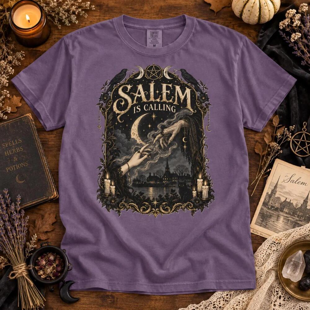 Salem Witch Graphic Tee, Gothic Halloween Shirt, Fall S Cotton T-Shirt